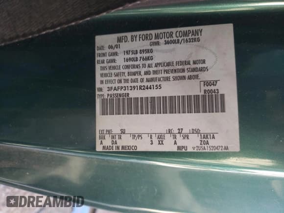 ✅ 2001 Ford Focus ZX3 • VIN: 3FAFP31391R244155 • Лот: 87025395. Опубликован ранее на Copart с пробегом 83 608 миль. Бесплатный доступ к архиву аукционных продаж из США и подробный отчёт об истории автомобиля на DreamBid. Изображение 12.