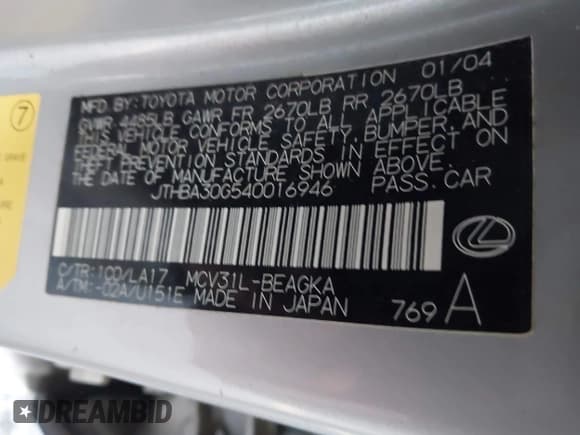 ✅ 2004 Lexus ES 350 • VIN: JTHBA30G540016946 • Лот: 43869194. Опубликован ранее на IAAI с пробегом 320 787 миль. Бесплатный доступ к архиву аукционных продаж из США и подробный отчёт об истории автомобиля на DreamBid. Изображение 9.