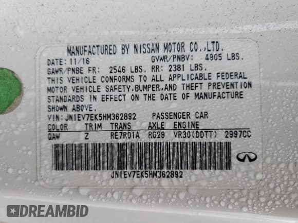 ✅ 2017 Infiniti Q60 Sport • VIN: JN1EV7EK5HM362892 • Lot: 80745144. Listed on Copart with 110,376 mi. Free auction sales archive from the USA and detailed vehicle history report at DreamBid. Image 15.