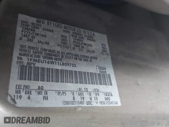 ✅ 2001 Ford Expedition • VIN: 1FMEU16W11LB09753 • Лот: 43552534. Опубликован ранее на IAAI с пробегом Не указан. Бесплатный доступ к архиву аукционных продаж из США и подробный отчёт об истории автомобиля на DreamBid. Изображение 9.