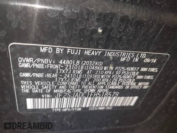 2015 Subaru Forester Premium с VIN JF2SJADC1FH518579, выставлен на аукционе IAAI как лот 43435317 с пробегом 182 509 миль миль и . История ставок и продаж доступна на DreamBid. Изображение 9.