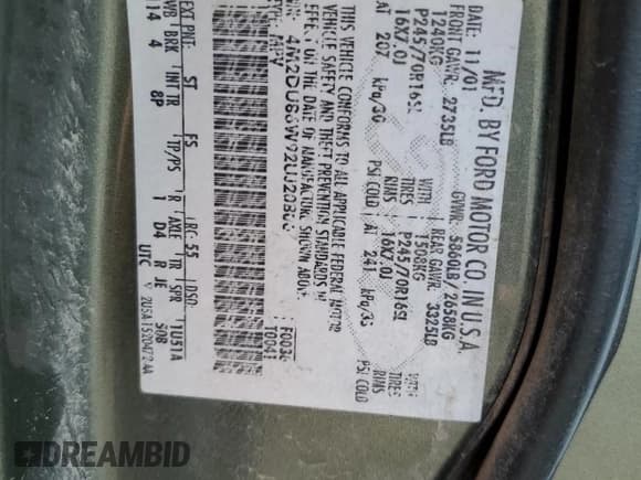 ✅ 2002 Mercury Mountaineer • VIN: 4M2DU86W92UJ20806 • Лот: 65215675. Опубликован ранее на Copart с пробегом 165 197 миль. Бесплатный доступ к архиву аукционных продаж из США и подробный отчёт об истории автомобиля на DreamBid. Изображение 15.