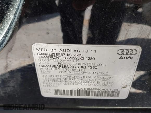 ✅ 2012 Audi Q5 Premium Plus • VIN: WA1DKAFP4CA051743 • Lot: 42076840. Listed on IAAI with 93,431 mi. Free auction sales archive from the USA and detailed vehicle history report at DreamBid. Image 9.