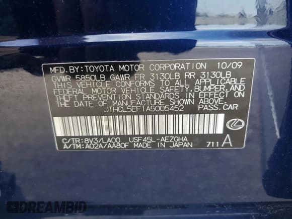 ✅ 2010 Lexus LS 460 • VIN: JTHCL5EF1A5005452 • Lot: 81785335. Listed on Copart with Not provided. Free auction sales archive from the USA and detailed vehicle history report at DreamBid. Image 12.