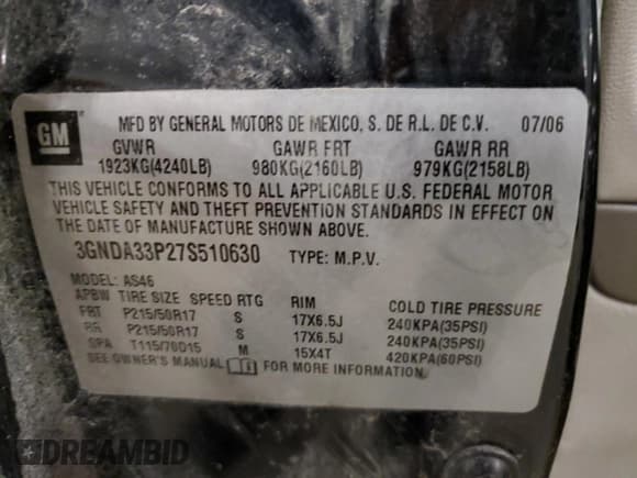 ✅ 2007 Chevrolet HHR LT • VIN: 3GNDA33P27S510630 • Lot: 49598705. Listed on Copart with 108,855 mi. Free auction sales archive from the USA and detailed vehicle history report at DreamBid. Image 14.