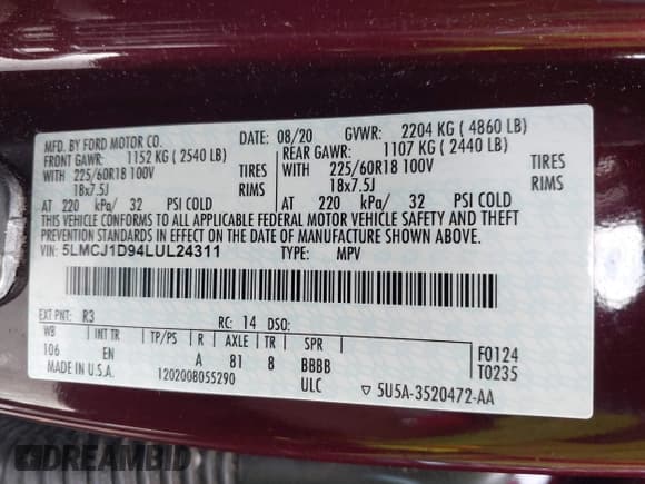 ✅ 2020 Lincoln Corsair Standard • VIN: 5LMCJ1D94LUL24311 • Lot: 43308571. Wystawiony na IAAI z przebiegiem 48 141 mil. Bezpłatny archiwum sprzedaży aukcyjnych z USA i szczegółowy raport historii pojazdu na DreamBid. Zdjęcie 9.