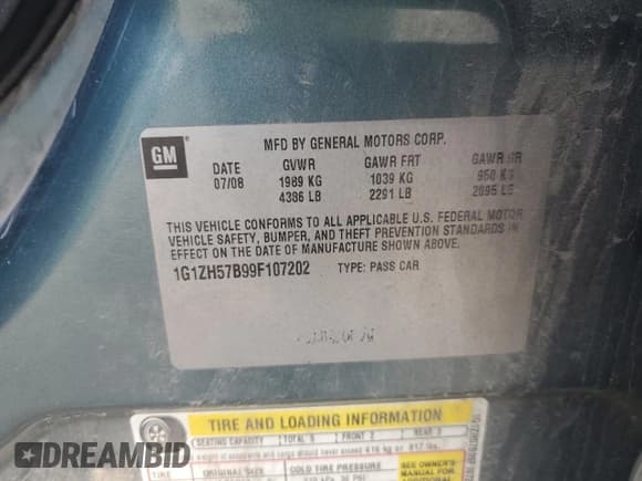 ✅ 2009 Chevrolet Malibu 1LT • VIN: 1G1ZH57B99F107202 • Lot: 90232825. Listed on Copart with 115,153 mi. Free auction sales archive from the USA and detailed vehicle history report at DreamBid. Image 12.