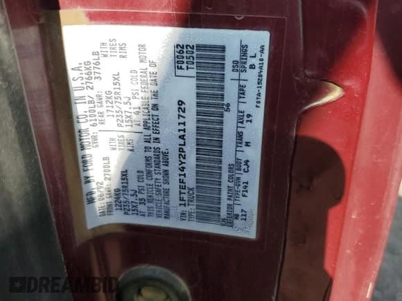 ✅ 1993 Ford F-150 • VIN: 1FTEF14Y2PLA11729 • Лот: 60744115. Опубликован ранее на Copart с пробегом 141 101 миль. Бесплатный доступ к архиву аукционных продаж из США и подробный отчёт об истории автомобиля на DreamBid. Изображение 12.