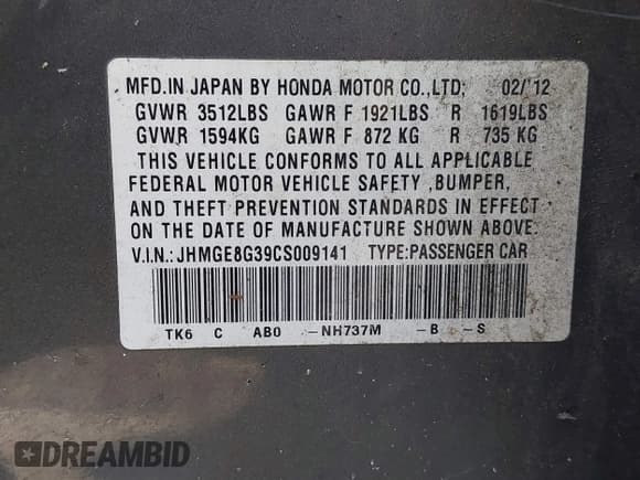 ✅ 2012 Honda Fit • VIN: JHMGE8G39CS009141 • Lot: 42854688. Wystawiony na IAAI z przebiegiem 128 395 mil. Bezpłatny archiwum sprzedaży aukcyjnych z USA i szczegółowy raport historii pojazdu na DreamBid. Zdjęcie 9.