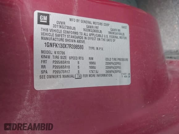 ✅ 2007 Chevrolet Tahoe LT • VIN: 1GNFK130X7R398580 • Lot: 43762910. Wystawiony na IAAI z przebiegiem 202 350 mil. Bezpłatny archiwum sprzedaży aukcyjnych z USA i szczegółowy raport historii pojazdu na DreamBid. Zdjęcie 9.