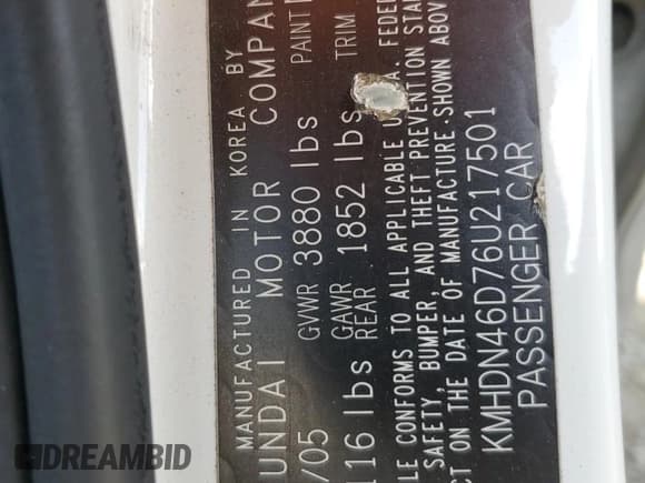 ✅ 2006 Hyundai Elantra GLS • VIN: KMHDN46D76U217501 • Lot: 65805035. Wystawiony na Copart z przebiegiem 145 455 mil. Bezpłatny archiwum sprzedaży aukcyjnych z USA i szczegółowy raport historii pojazdu na DreamBid. Zdjęcie 12.