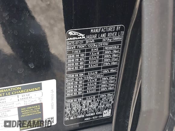 ✅ 2022 Jaguar I-Pace HSE • VIN: SADHD2S18N1618729 • Lot: 41686706. Listed on IAAI with 22,178 mi. Free auction sales archive from the USA and detailed vehicle history report at DreamBid. Image 9.