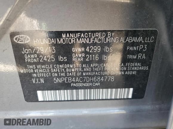 ✅ 2013 Hyundai Sonata GLS • VIN: 5NPEB4AC7DH684778 • Lot: 75532884. Listed on Copart with 254,165 mi. Free auction sales archive from the USA and detailed vehicle history report at DreamBid. Image 15.