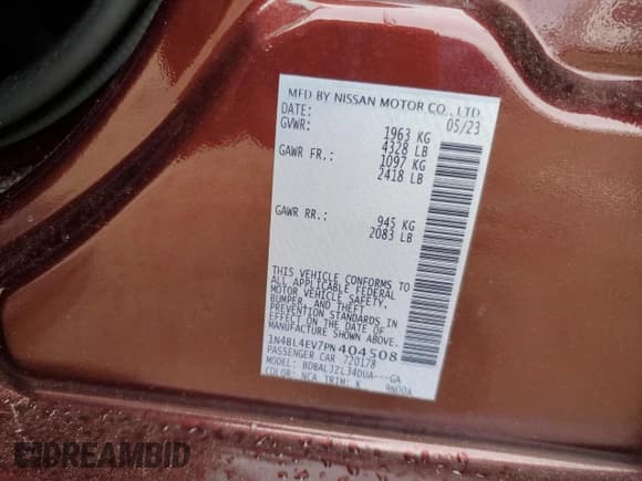 ✅ 2023 Nissan Altima SL • VIN: 1N4BL4EV7PN404508 • Lot: 86602765. Wystawiony na Copart z przebiegiem 17 657 mil. Bezpłatny archiwum sprzedaży aukcyjnych z USA i szczegółowy raport historii pojazdu na DreamBid. Zdjęcie 12.