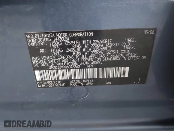 ✅ 2008 Toyota RAV4 • VIN: JTMZD33V986076362 • Lot: 43632110. Listed on IAAI with 163,699 mi. Free auction sales archive from the USA and detailed vehicle history report at DreamBid. Image 9.