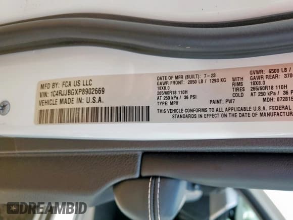 ✅ 2023 Jeep Grand Cherokee Limited • VIN: 1C4RJJBGXP8902669 • Lot: 64069305. Listed on Copart with 28,912 mi. Free auction sales archive from the USA and detailed vehicle history report at DreamBid. Image 14.