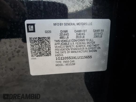 ✅ 2020 Chevrolet Impala Premier • VIN: 1G1105S3XLU115655 • Лот: 77069474. Опубликован ранее на Copart с пробегом Не указан. Бесплатный доступ к архиву аукционных продаж из США и подробный отчёт об истории автомобиля на DreamBid. Изображение 12.