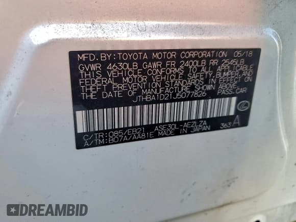 ✅ 2018 Lexus IS 300 F Sport • VIN: JTHBA1D21J5077826 • Lot: 94570695. Listed on Copart with 85,673 mi. Free auction sales archive from the USA and detailed vehicle history report at DreamBid. Image 13.