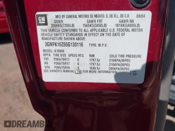 ✅ 2005 Chevrolet Suburban LS • VIN: 3GNFK16Z65G130116 • Lot: 43294511. Listed on IAAI with Not provided. Free auction sales archive from the USA and detailed vehicle history report at DreamBid. Image 9.