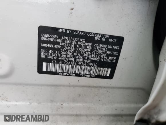 ✅ 2019 Subaru Forester Special Sports • VIN: JF2SKAPC9KH439938 • Lot: 86465305. Listed on Copart with 123,621 mi. Free auction sales archive from the USA and detailed vehicle history report at DreamBid. Image 12.