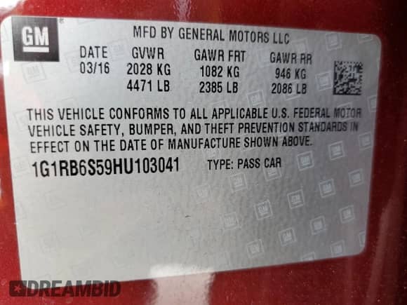 2017 Chevrolet Volt Premier с VIN 1G1RB6S59HU103041, выставлен на аукционе Copart как лот 61665473 с пробегом 25 579 миль миль и . История ставок и продаж доступна на DreamBid. Изображение 12.