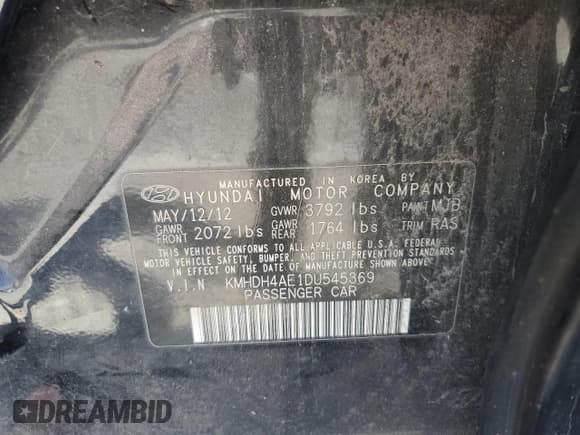 ✅ 2013 Hyundai Elantra GLS • VIN: KMHDH4AE1DU545369 • Lot: 84966905. Listed on Copart with 206,106 mi. Free auction sales archive from the USA and detailed vehicle history report at DreamBid. Image 13.