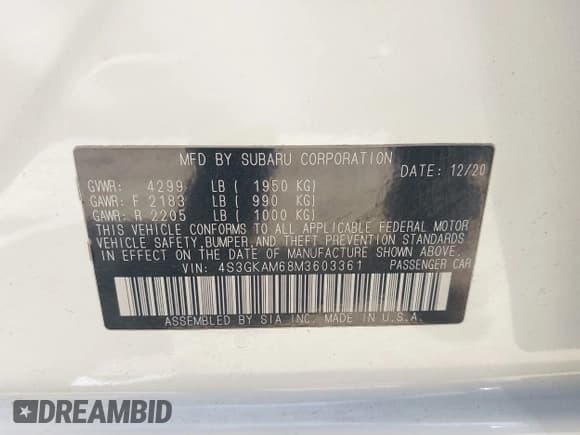 ✅ 2021 Subaru Impreza Special Sports • VIN: 4S3GKAM68M3603361 • Lot: 41832708. Listed on IAAI with 87,599 mi. Free auction sales archive from the USA and detailed vehicle history report at DreamBid. Image 9.