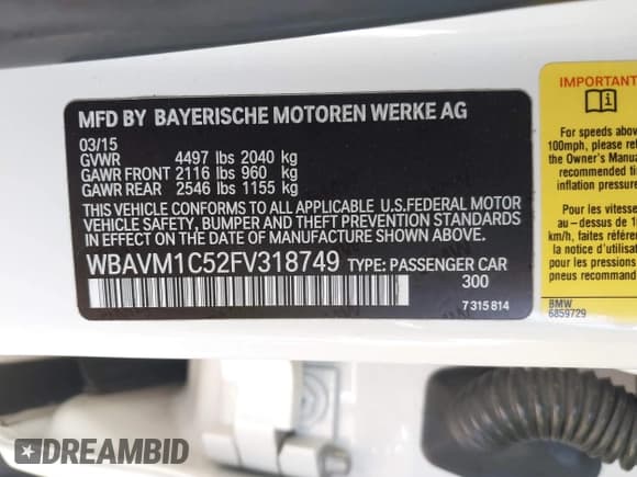 ✅ 2015 BMW X1 sDrive28i • VIN: WBAVM1C52FV318749 • Lot: 40506259. Wystawiony na IAAI z przebiegiem 120 177 mil. Bezpłatny archiwum sprzedaży aukcyjnych z USA i szczegółowy raport historii pojazdu na DreamBid. Zdjęcie 9.