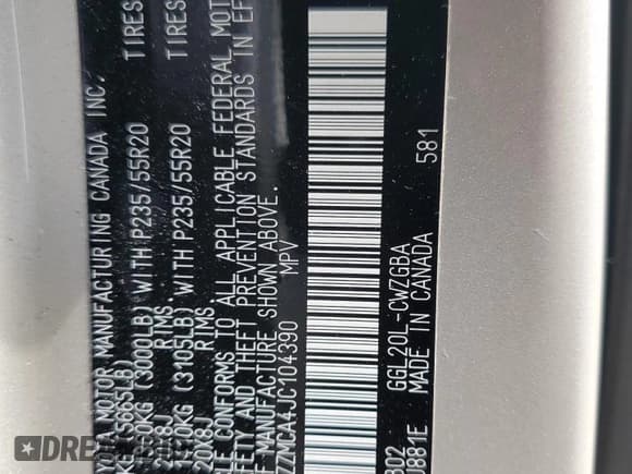 ✅ 2018 Lexus RX 350 • VIN: 2T2ZZMCA4JC104390 • Lot: 59490665. Listed on Copart with 108,237 mi. Free auction sales archive from the USA and detailed vehicle history report at DreamBid. Image 13.