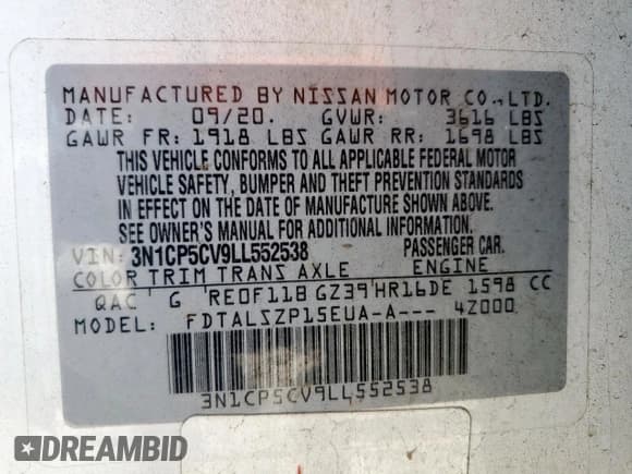 ✅ 2020 Nissan Kicks SV • VIN: 3N1CP5CV9LL552538 • Лот: 85382185. Опубликован ранее на Copart с пробегом 69 069 миль. Бесплатный доступ к архиву аукционных продаж из США и подробный отчёт об истории автомобиля на DreamBid. Изображение 13.