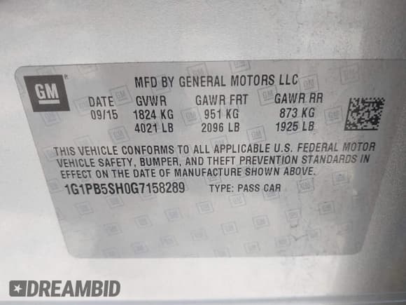 ✅ 2016 Chevrolet Cruze LS • VIN: 1G1PB5SH0G7158289 • Lot: 41822317. Listed on IAAI with 138,849 mi. Free auction sales archive from the USA and detailed vehicle history report at DreamBid. Image 9.