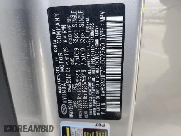 ✅ 2014 Hyundai Santa Fe Limited • VIN: KM8SR4HF7EU072260 • Лот: 53026265. Опубликован ранее на Copart с пробегом 118 887 миль. Бесплатный доступ к архиву аукционных продаж из США и подробный отчёт об истории автомобиля на DreamBid. Изображение 15.