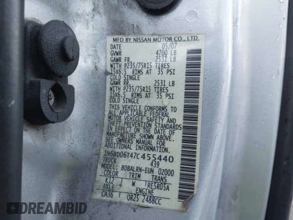 ✅ 2007 Nissan Frontier XE • VIN: 1N6BD06T47C455440 • Lot: 43883940. Listed on IAAI with 155,403 mi. Free auction sales archive from the USA and detailed vehicle history report at DreamBid. Image 9.