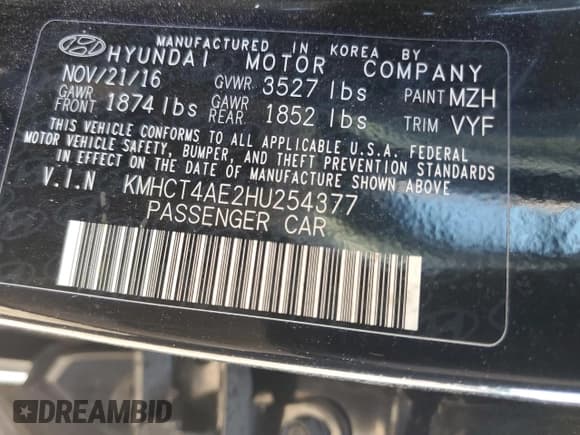 ✅ 2017 Hyundai Accent SE • VIN: KMHCT4AE2HU254377 • Лот: 68621294. Опубликован ранее на Copart с пробегом 57 073 миль. Бесплатный доступ к архиву аукционных продаж из США и подробный отчёт об истории автомобиля на DreamBid. Изображение 14.