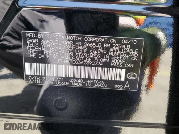 ✅ 2010 Lexus ES 330 • VIN: JTHBK1EG3A2390224 • Лот: 60557595. Опубликован ранее на Copart с пробегом 145 385 миль. Бесплатный доступ к архиву аукционных продаж из США и подробный отчёт об истории автомобиля на DreamBid. Изображение 12.