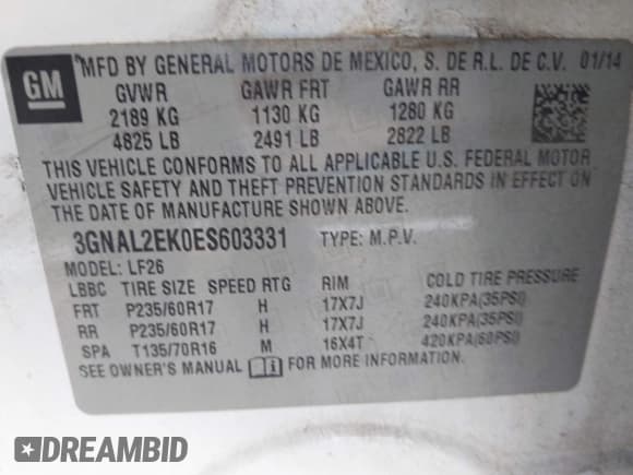 ✅ 2014 Chevrolet Captiva Sport LS • VIN: 3GNAL2EK0ES603331 • Lot: 42061441. Wystawiony na IAAI z przebiegiem 128 041 mil. Bezpłatny archiwum sprzedaży aukcyjnych z USA i szczegółowy raport historii pojazdu na DreamBid. Zdjęcie 9.