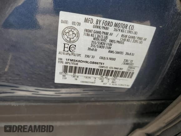 ✅ 2020 Ford Explorer XLT • VIN: 1FMSK8DH9LGB86761 • Lot: 81510805. Listed on Copart with 67,048 mi. Free auction sales archive from the USA and detailed vehicle history report at DreamBid. Image 13.