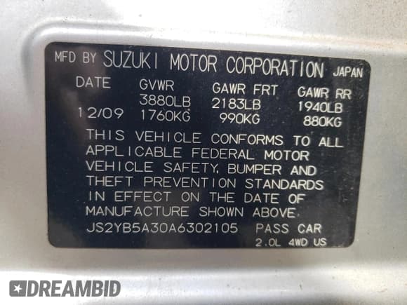 ✅ 2010 Suzuki SX4 • VIN: JS2YB5A30A6302105 • Lot: 54560335. Wystawiony na Copart z przebiegiem 173 220 mil. Bezpłatny archiwum sprzedaży aukcyjnych z USA i szczegółowy raport historii pojazdu na DreamBid. Zdjęcie 13.