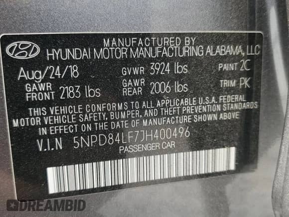 2018 Hyundai Elantra SEL with VIN 5NPD84LF7JH400496, listed as a Copart auction lot 71441095 with 78,788 mi miles and Salvage title. Bid and sale history available at DreamBid. Image 12.