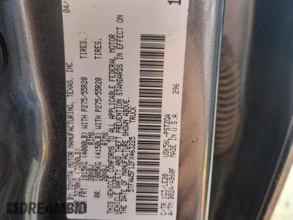 ✅ 2015 Toyota Tundra Platinum • VIN: 5TFAW5F12FX463225 • Лот: 82215705. Опубликован ранее на Copart с пробегом 135 054 миль. Бесплатный доступ к архиву аукционных продаж из США и подробный отчёт об истории автомобиля на DreamBid. Изображение 12.