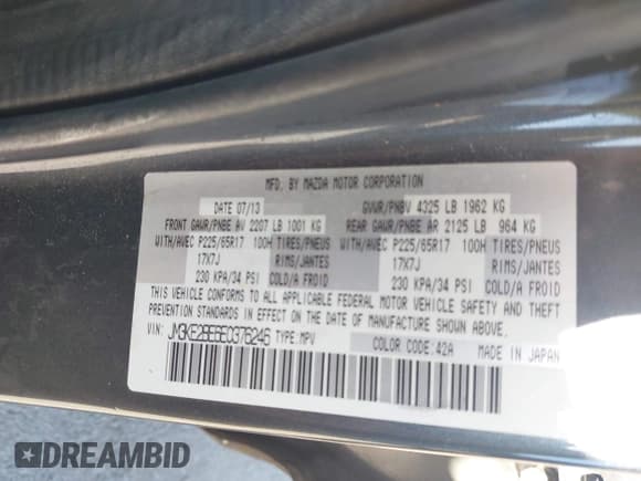 ✅ 2014 Mazda CX-5 Sport • VIN: JM3KE2BE6E0376246 • Lot: 43627211. Listed on IAAI with 129,654 mi. Free auction sales archive from the USA and detailed vehicle history report at DreamBid. Image 9.