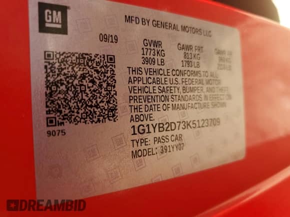 2019 Chevrolet Corvette 1LT with VIN 1G1YB2D73K5123709, listed as a Copart auction lot 57163344 with 31,274 mi miles and Clean title. Bid and sale history available at DreamBid. Image 14.