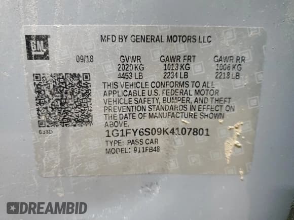 ✅ 2019 Chevrolet Bolt EV LT • VIN: 1G1FY6S09K4107801 • Lot: 82095344. Listed on Copart with 29,542 mi. Free auction sales archive from the USA and detailed vehicle history report at DreamBid. Image 12.