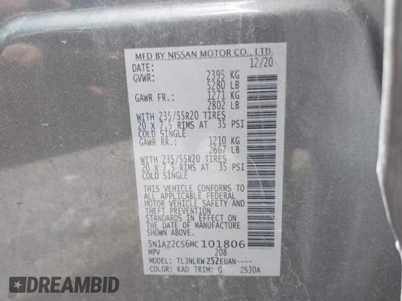 ✅ 2021 Nissan Murano SL • VIN: 5N1AZ2CS6MC101806 • Lot: 42144258. Listed on IAAI with 54,569 mi. Free auction sales archive from the USA and detailed vehicle history report at DreamBid. Image 9.