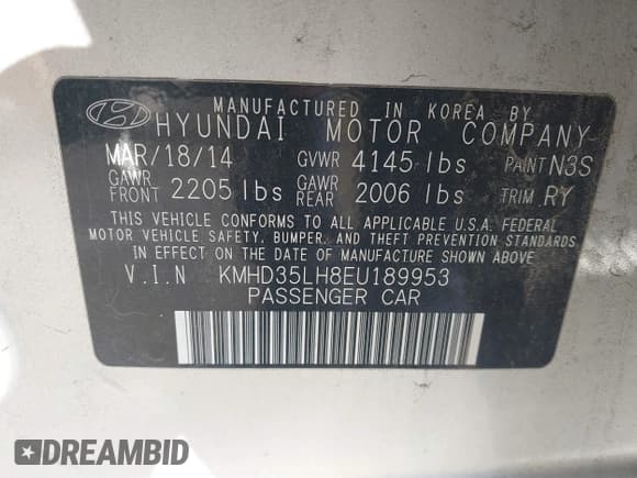 ✅ 2014 Hyundai Elantra • VIN: KMHD35LH8EU189953 • Lot: 43415981. Listed on IAAI with 145,878 mi. Free auction sales archive from the USA and detailed vehicle history report at DreamBid. Image 9.