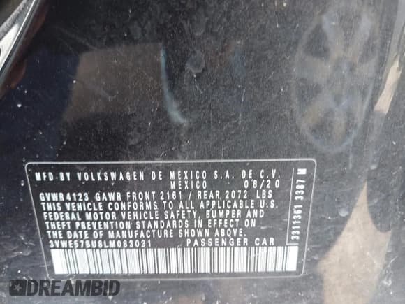 ✅ 2020 Volkswagen Jetta SEL • VIN: 3VWE57BU8LM083031 • Лот: 43027934. Опубликован ранее на IAAI с пробегом 80 247 миль. Бесплатный доступ к архиву аукционных продаж из США и подробный отчёт об истории автомобиля на DreamBid. Изображение 9.
