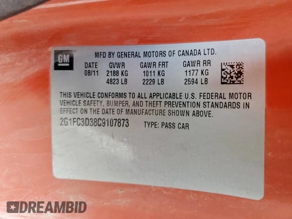 ✅ 2012 Chevrolet Camaro 2LT • VIN: 2G1FC3D38C9107873 • Lot: 85933645. Listed on Copart with 134,840 mi. Free auction sales archive from the USA and detailed vehicle history report at DreamBid. Image 12.