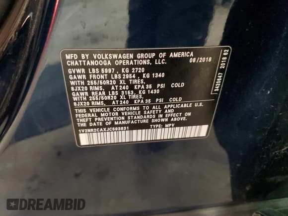 ✅ 2018 Volkswagen Atlas SEL Premium • VIN: 1V2NR2CAXJC593831 • Lot: 92570685. Wystawiony na Copart z przebiegiem 129 633 mil. Bezpłatny archiwum sprzedaży aukcyjnych z USA i szczegółowy raport historii pojazdu na DreamBid. Zdjęcie 13.