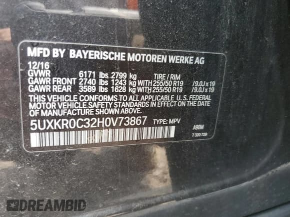 ✅ 2017 BMW X5 xDrive35i • VIN: 5UXKR0C32H0V73867 • Lot: 58542465. Listed on Copart with 96,560 mi. Free auction sales archive from the USA and detailed vehicle history report at DreamBid. Image 13.