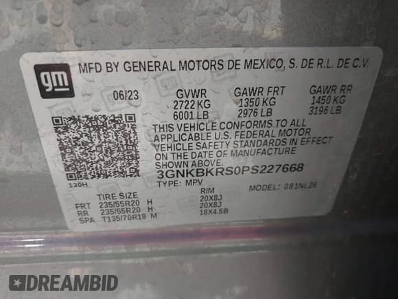 ✅ 2023 Chevrolet Blazer RS • VIN: 3GNKBKRS0PS227668 • Lot: 42337868. Listed on IAAI with 10,286 mi. Free auction sales archive from the USA and detailed vehicle history report at DreamBid. Image 9.